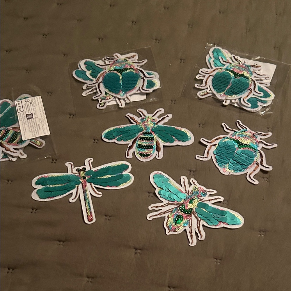 Embroidered Insect Patches - Teal and Green